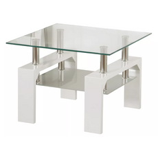 Masuta living C1918 MDF blat din sticla 60x60x45 cm, alba