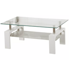 Masuta living C1919 MDF blat din sticla 100x60x45 cm, alba