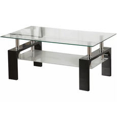 Masuta living C1919 MDF blat din sticla 100x60x45 cm, neagra