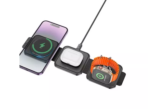 Incarcator fara fir HOCO CQ4 Unique 3-in-1, Black — cumpără în Chișinău | Încărcătoare | Hi-Tech Moldova