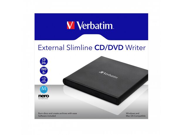 Внешние накопители SDD Verbatim Slimline CD/DVD Writer, Black (VER_98938) — купить в Кишинёве | SSD | Hi-Tech Moldova