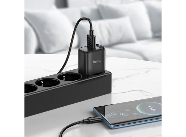 Сетевой адаптер HOCO C140A Smart 1 port QC3.0 (Type-C),(EU), Black — купить в Кишинёве | Зарядные устройства к смартфонам | Hi-Tech Moldova