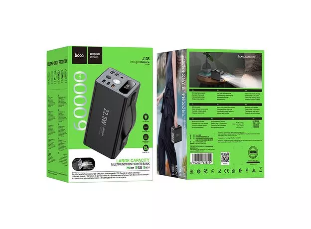 Внешний аккумулятор HOCO Hoco J138 Distant 22.5W+PD20W+DC12V (60000mAh), Black — купить в Кишинёве | Товар без акции | Hi-Tech Moldova