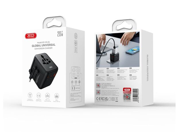 Зарядное устройство XO Adaptor de reteaWL36 20W 2USB-C+1USB-A, Black — купить в Кишинёве | Сетевые фильтры | Hi-Tech Moldova