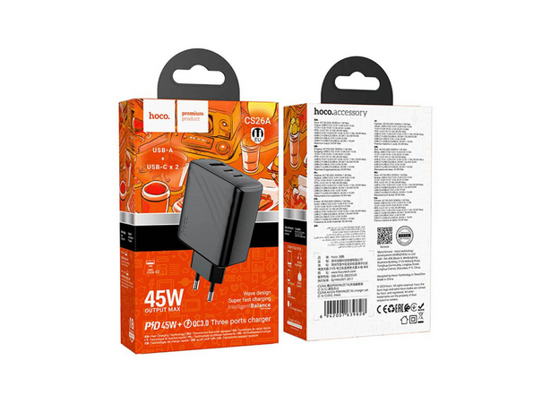 Зарядное устройство HOCO CS26A Article PD45W(2C1A)(EU), Black — купить в Кишинёве | Зарядные устройства к смартфонам | Hi-Tech Moldova