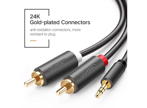 Кабель AUX UGREEN AUX 3,5mm Male to 2xRCA Male 3m, AV102 (10512), Black — купить в Кишинёве | Товар без акции | Hi-Tech Moldova