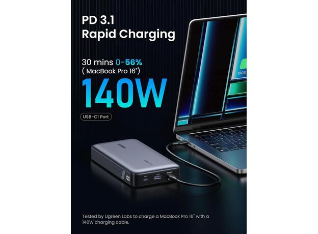 Портативный аккумулятор UGREEN Nexode Flight Approved PD3.1 25000mAh, 145W, (90597A) Grey — купить в Кишинёве | Портативный аккумулятор (Powerbank) | Hi-Tech Moldova