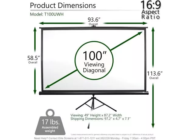 Ecran proiector Elite Screens 100" (16:9) 222x125 cm (T100UWH) — cumpără în Chișinău | Ecrane de proiecţie | Hi-Tech Moldova
