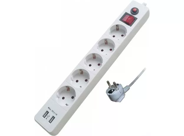 Filtru de retea TehElectro SV XH-EU05AK 5 prize, cu incarc USB, 3m, alb (29821) — cumpără în Chișinău | Filtru de retea | Hi-Tech Moldova
